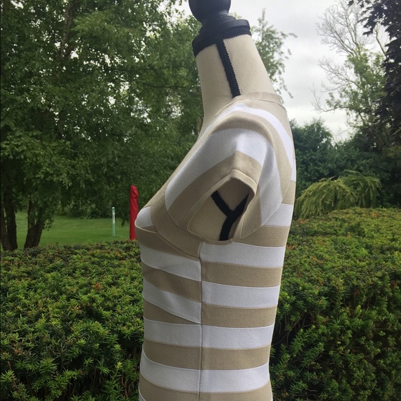 WHBM Tan/white striped cross front top M - Picture 2 of 7